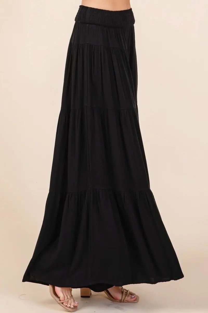 Tiered Smocked Wide Leg Crepe Pants with Elastic Waist and Side Pockets - Love Salve